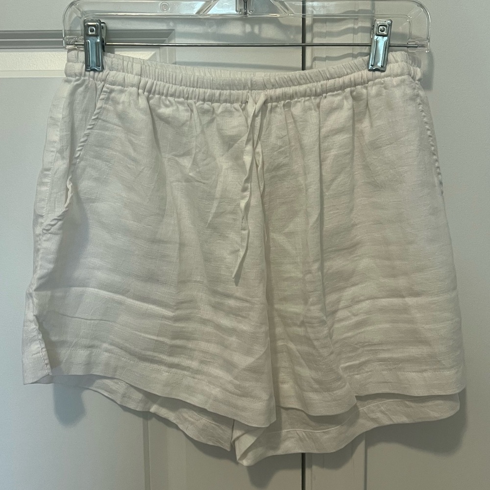 Piyama High Waist White Cotton Pajama Shorts